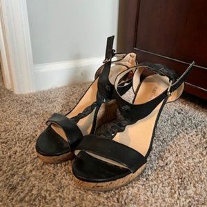 Black and cork wedge shoes